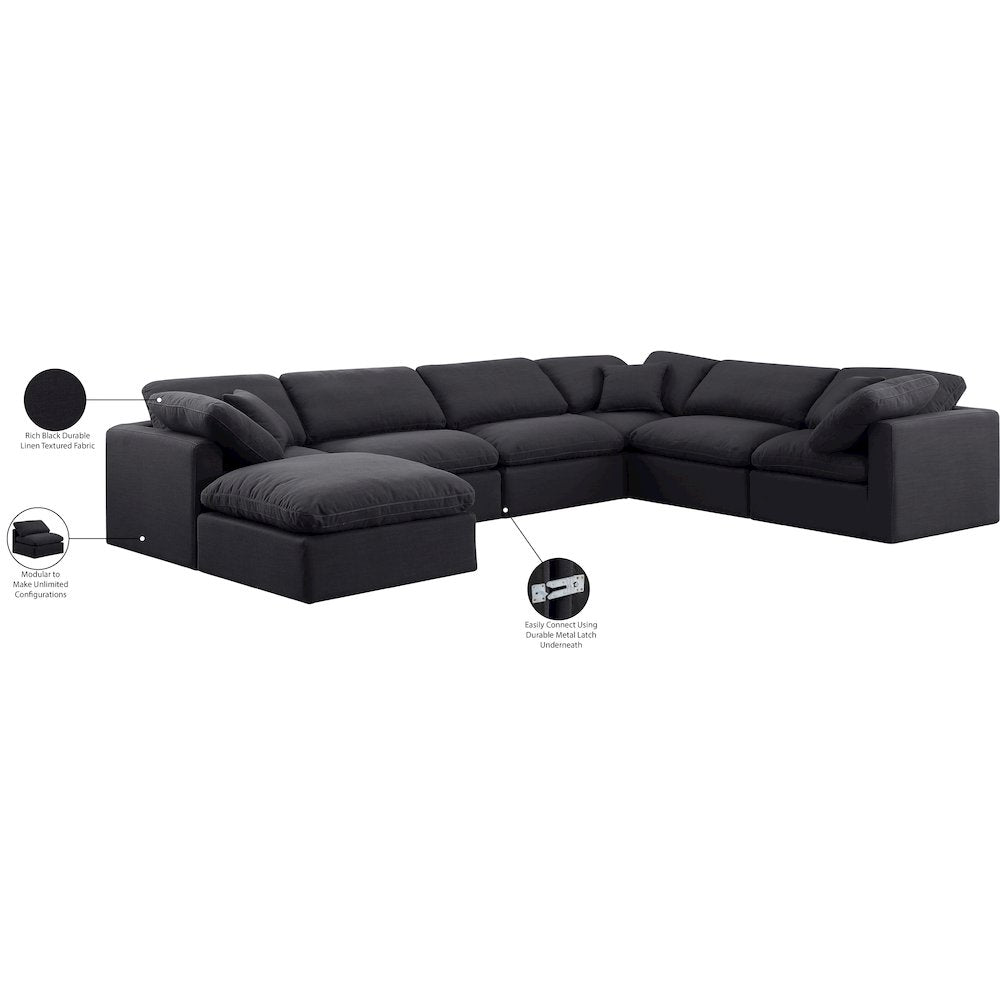 Indulge Black Linen Textured Fabric Modular Sectional