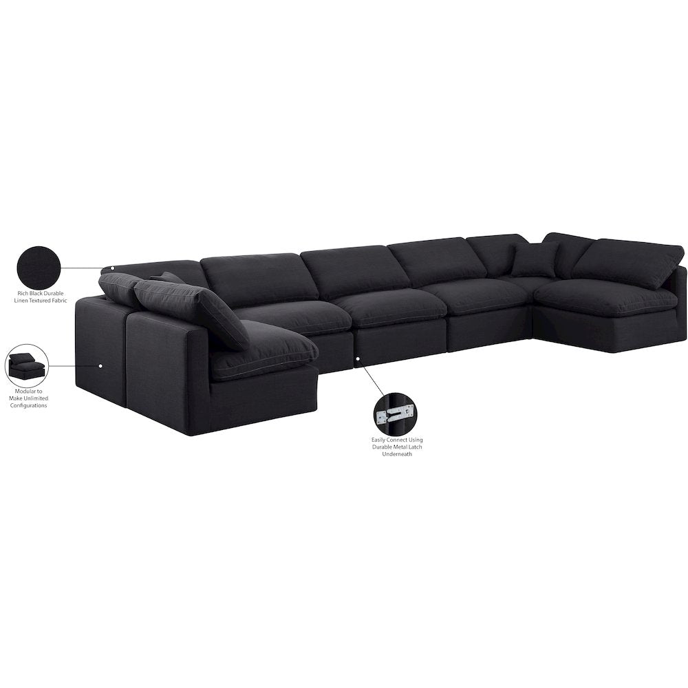 Indulge Black Linen Textured Fabric Modular Sectional