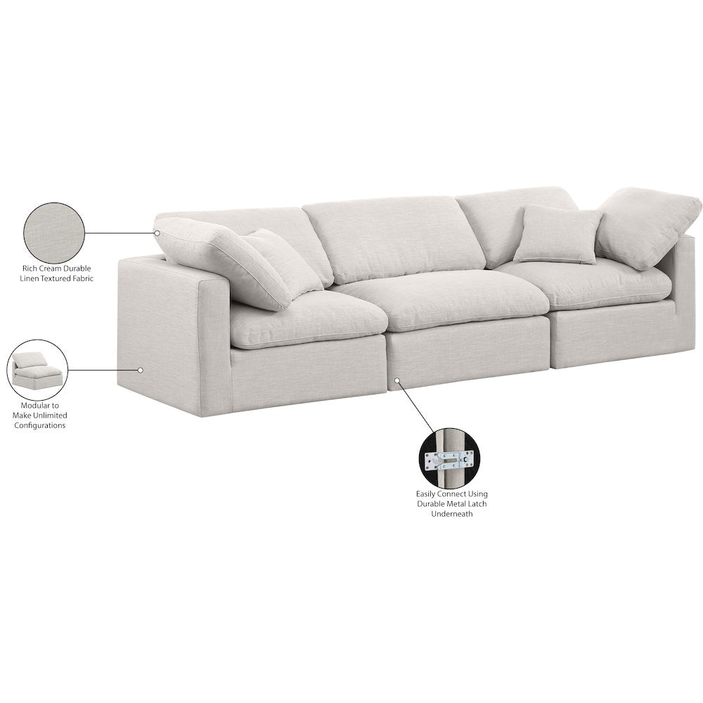 Indulge Cream Linen Textured Fabric Modular Sofa