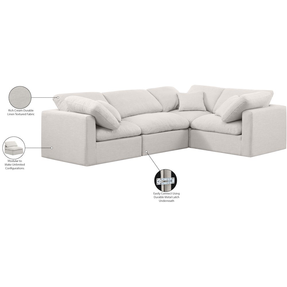 Indulge Cream Linen Textured Fabric Modular Sectional