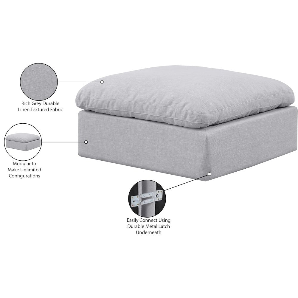 Indulge Grey Linen Textured Fabric Ottoman