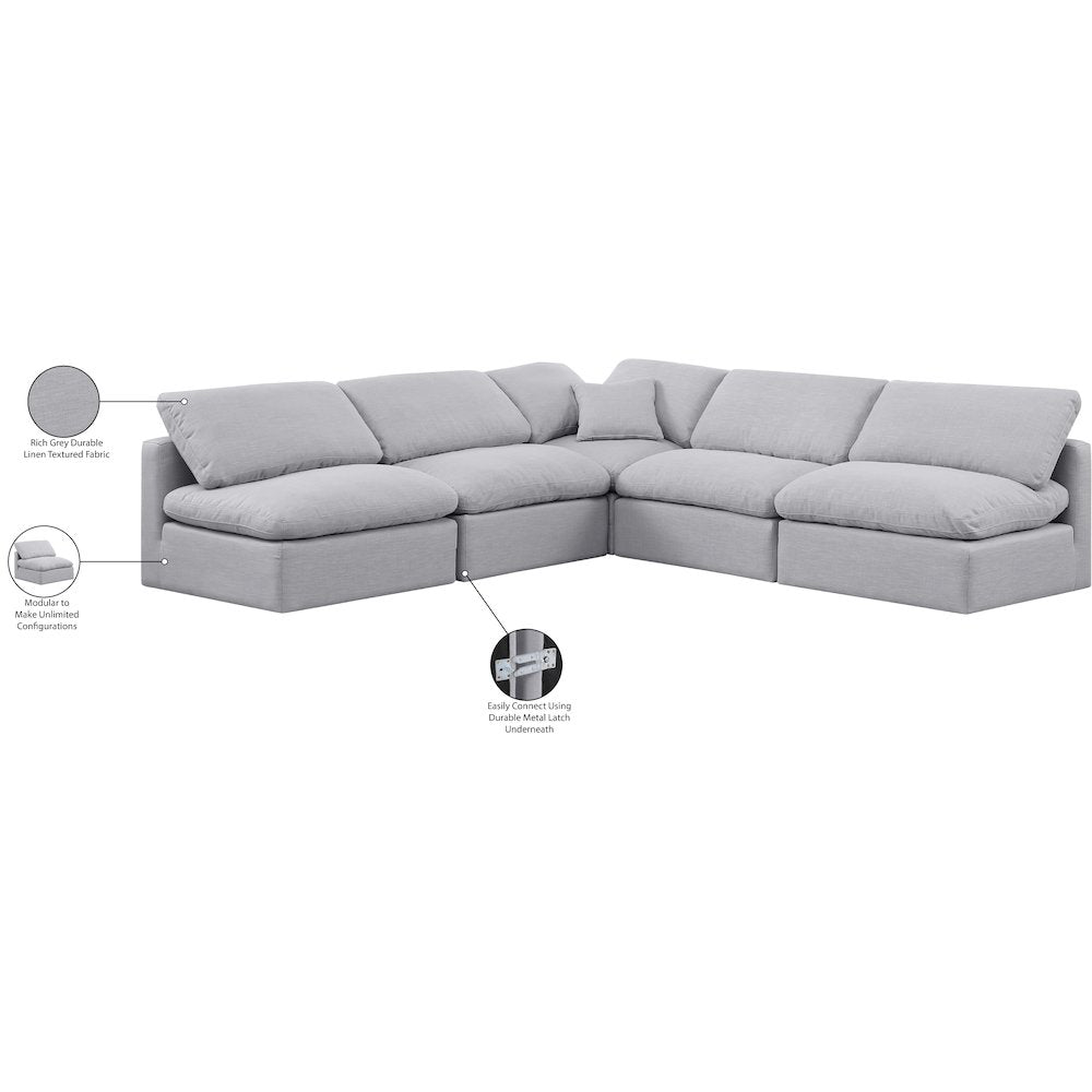 Indulge Grey Linen Textured Fabric Modular Sectional