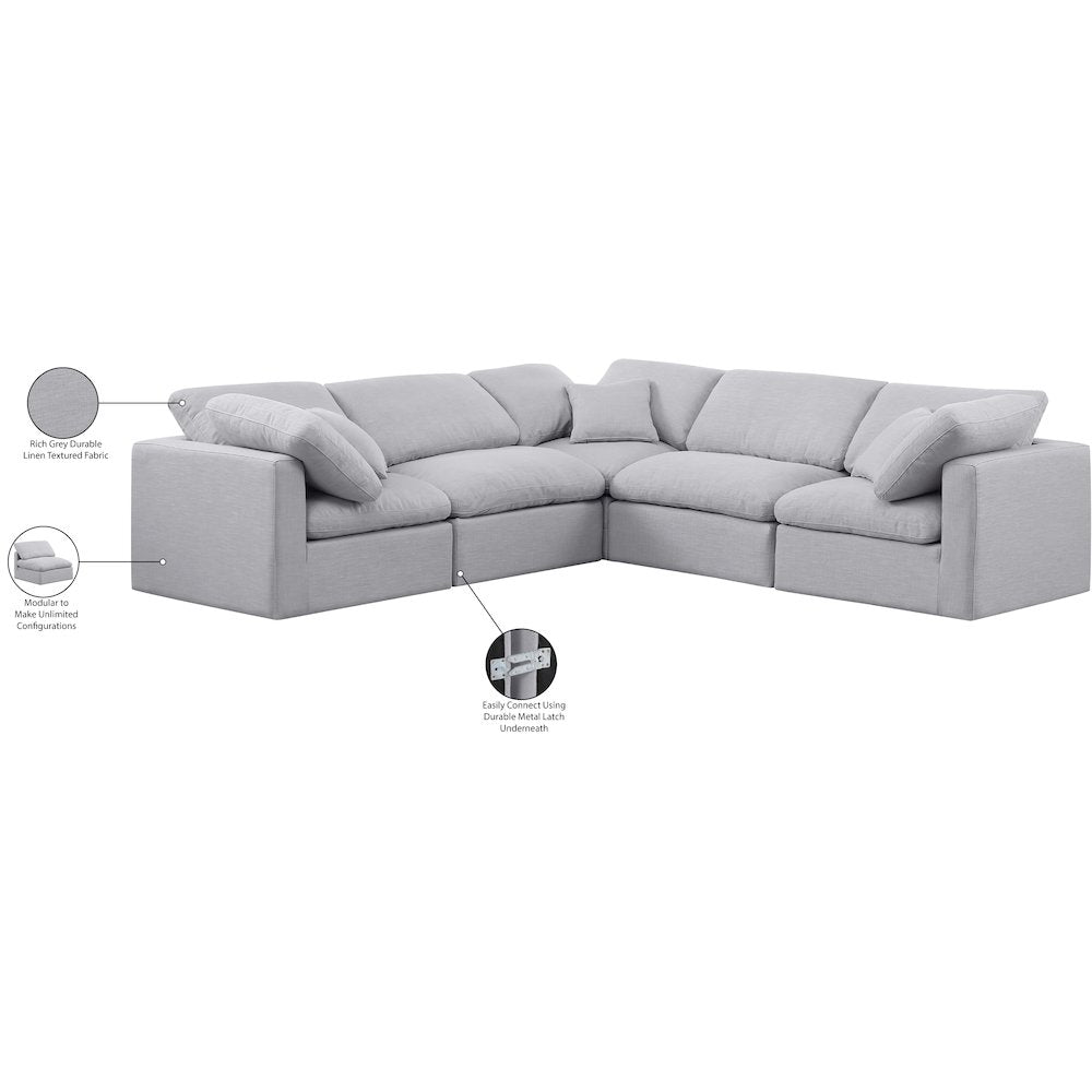 Indulge Grey Linen Textured Fabric Modular Sectional