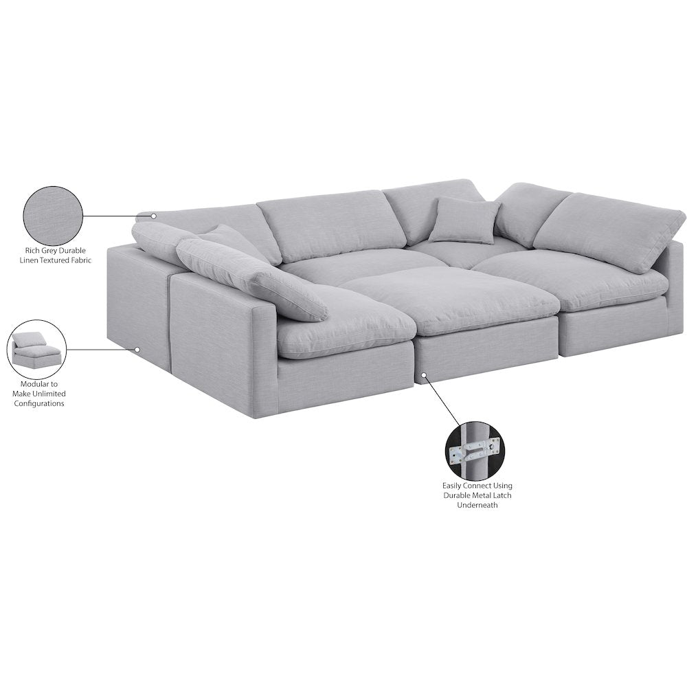 Indulge Grey Linen Textured Fabric Modular Sectional
