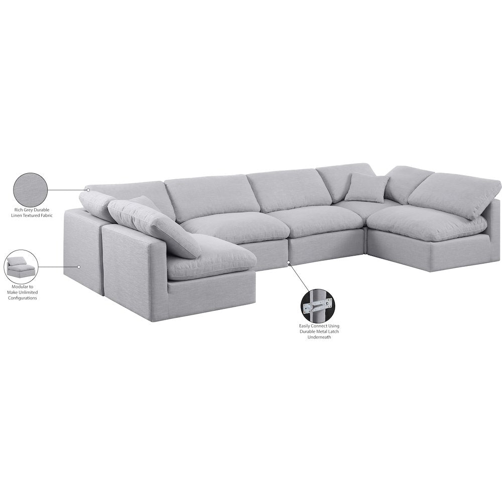 Indulge Grey Linen Textured Fabric Modular Sectional