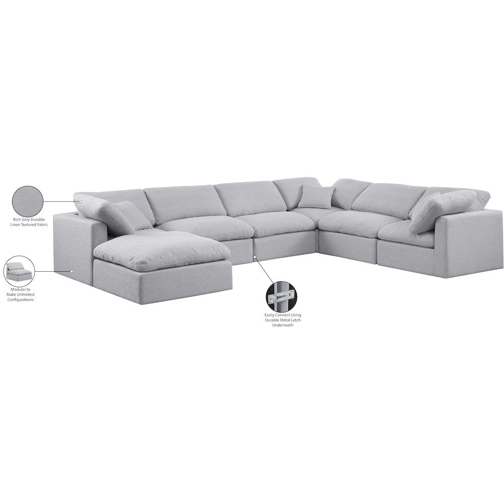 Indulge Grey Linen Textured Fabric Modular Sectional