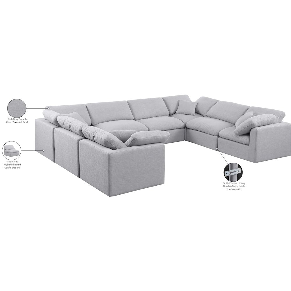 Indulge Grey Linen Textured Fabric Modular Sectional