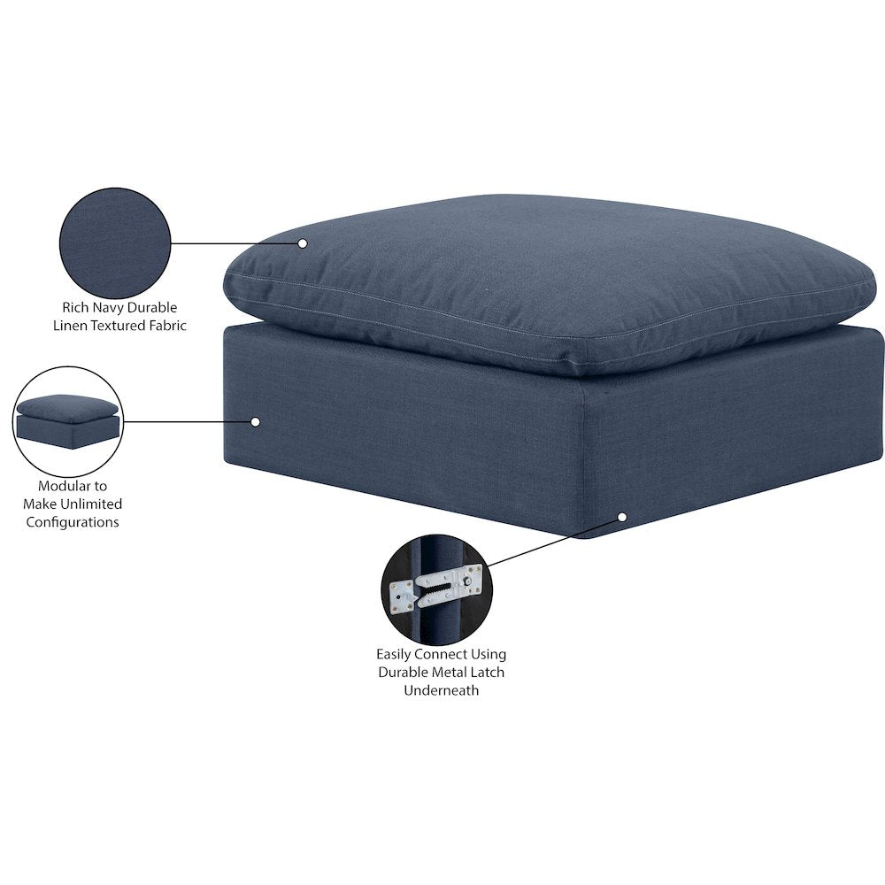 Indulge Navy Linen Textured Fabric Ottoman