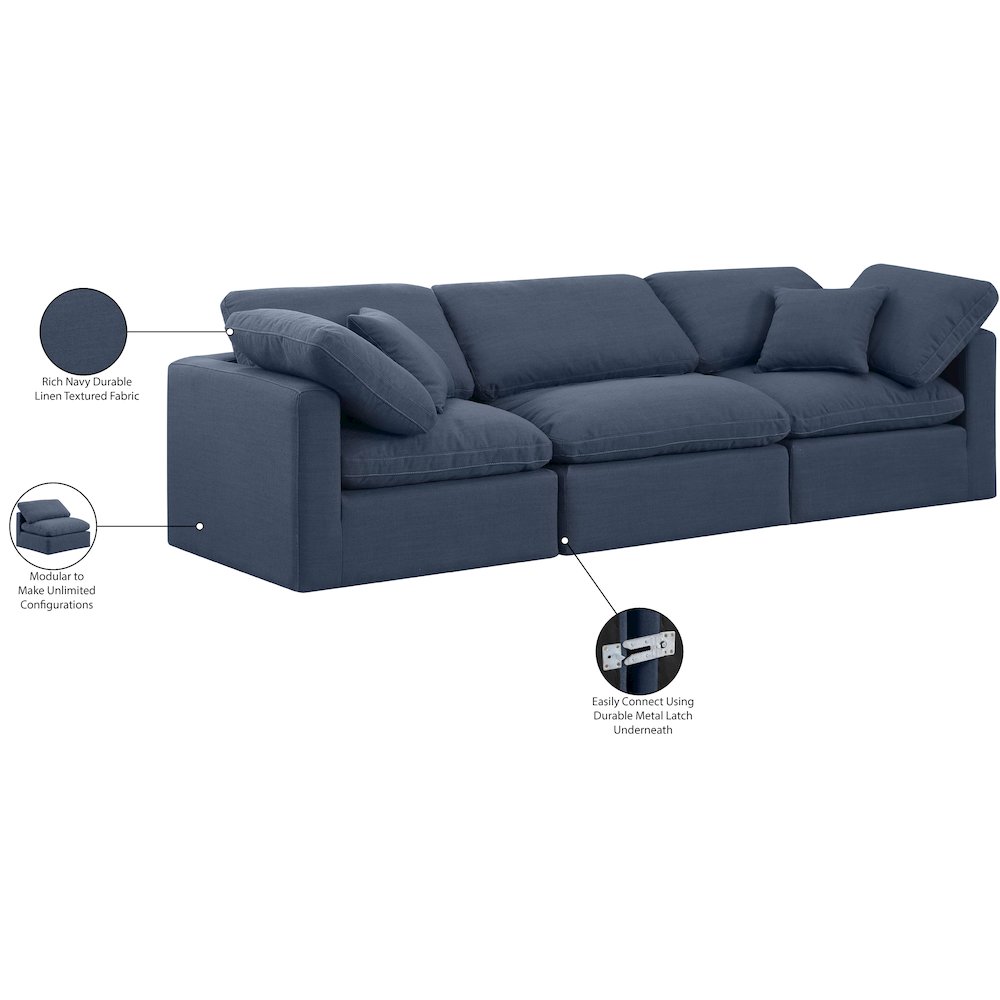 Indulge Navy Linen Textured Fabric Modular Sofa