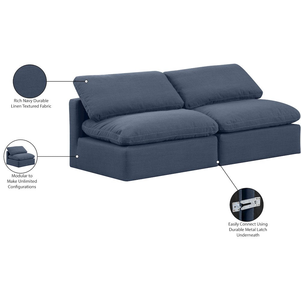 Indulge Navy Linen Textured Fabric Modular Sofa