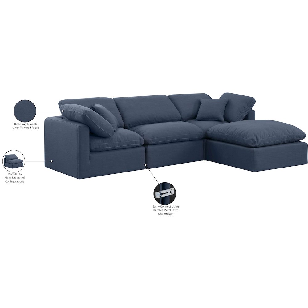 Indulge Navy Linen Textured Fabric Modular Sectional
