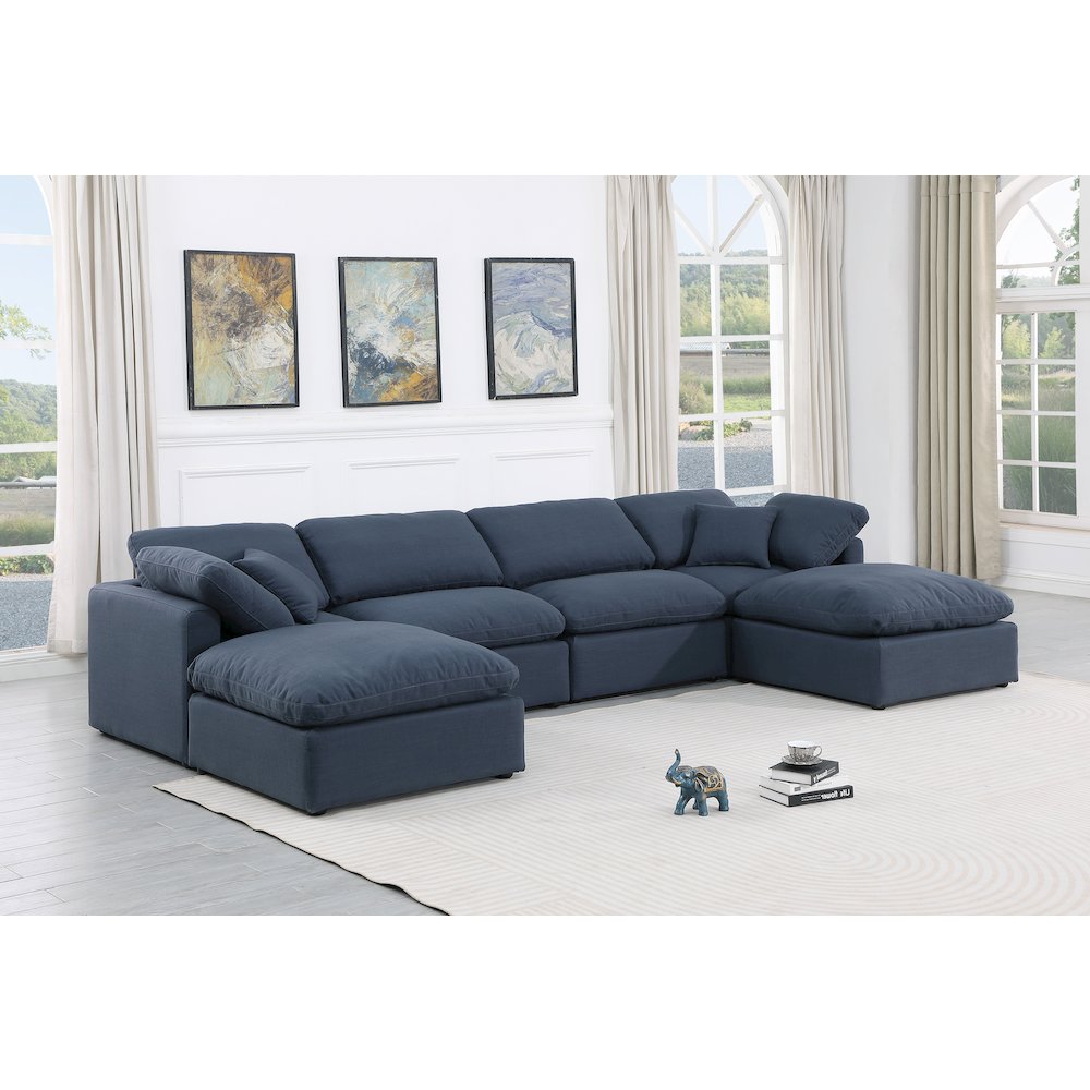 Indulge Navy Linen Textured Fabric Modular Sectional
