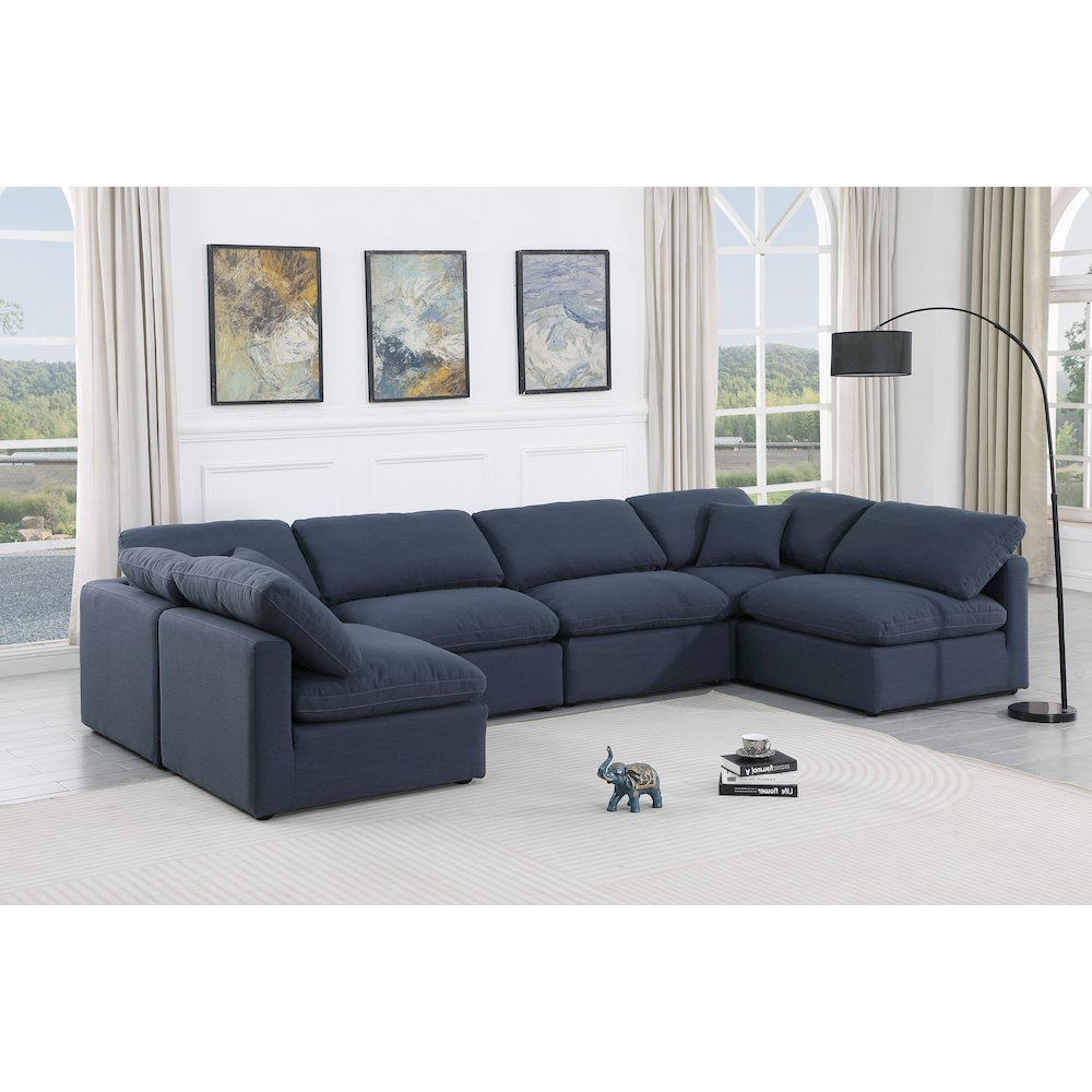 Indulge Navy Linen Textured Fabric Modular Sectional