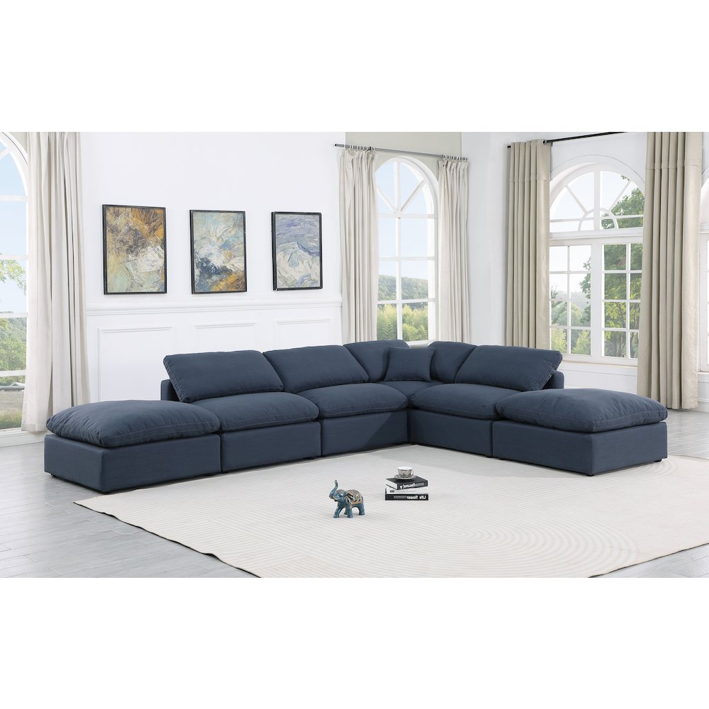 Indulge Navy Linen Textured Fabric Modular Sectional