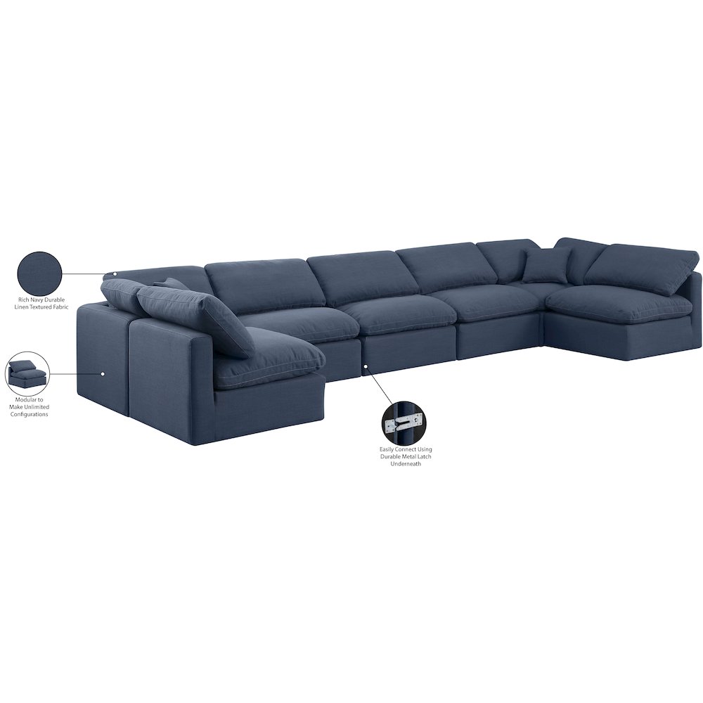 Indulge Navy Linen Textured Fabric Modular Sectional