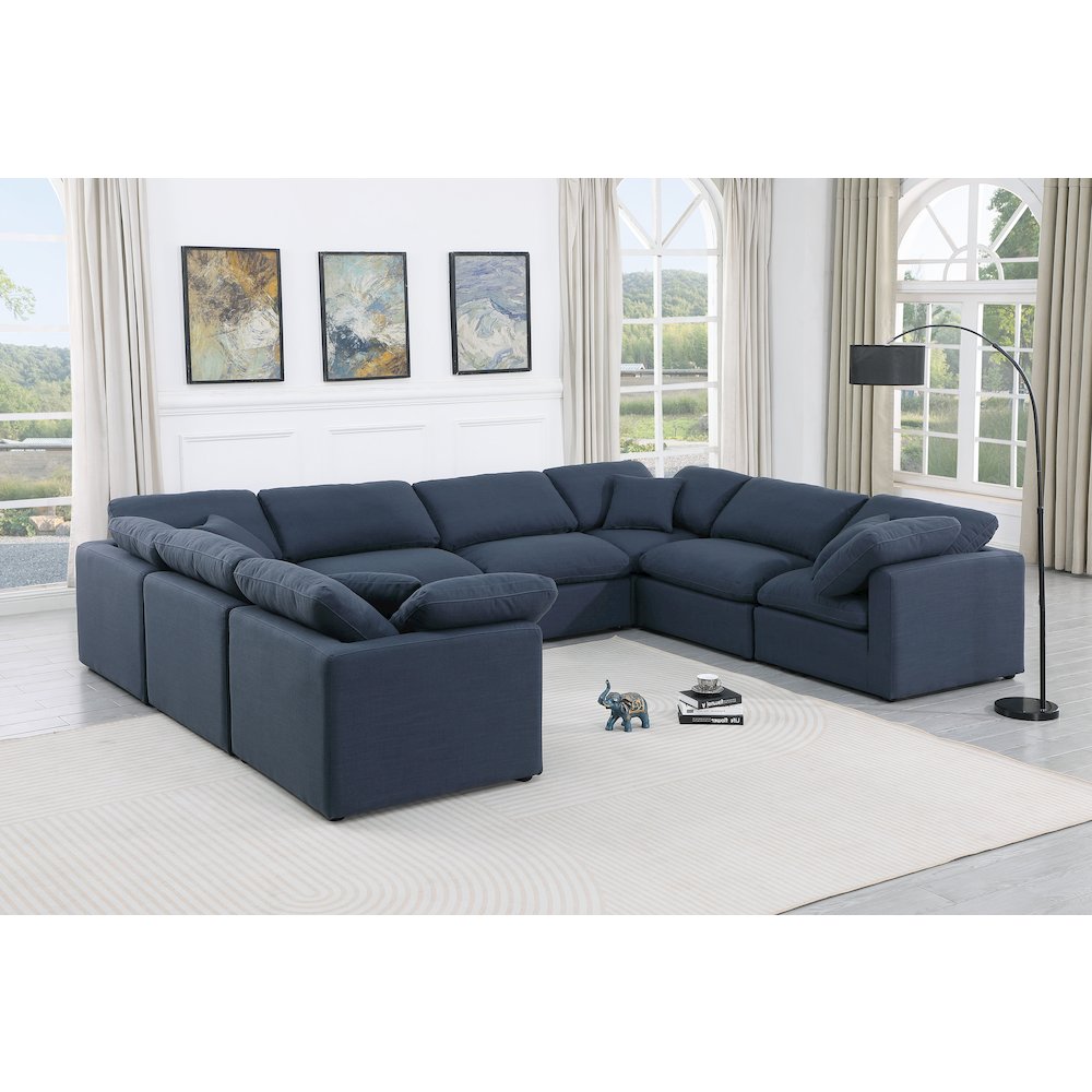 Indulge Navy Linen Textured Fabric Modular Sectional
