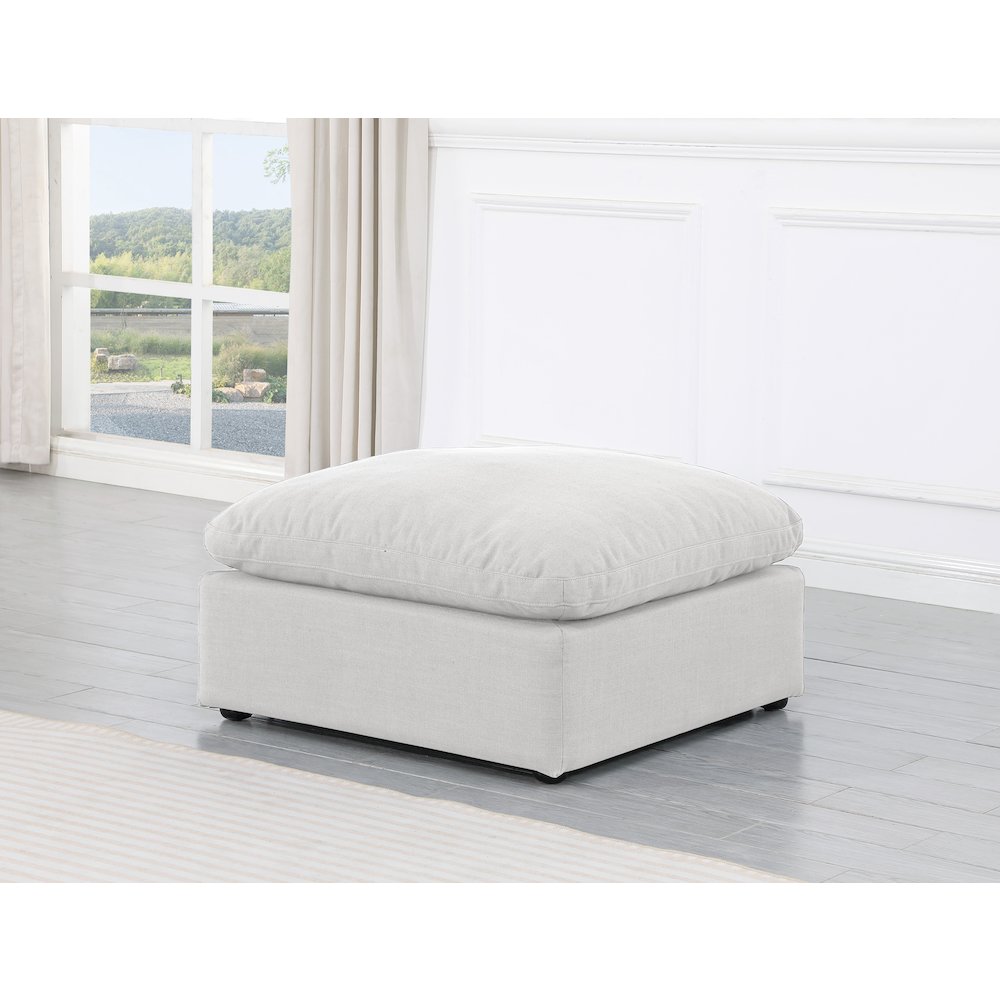Indulge White Linen Textured Fabric Ottoman