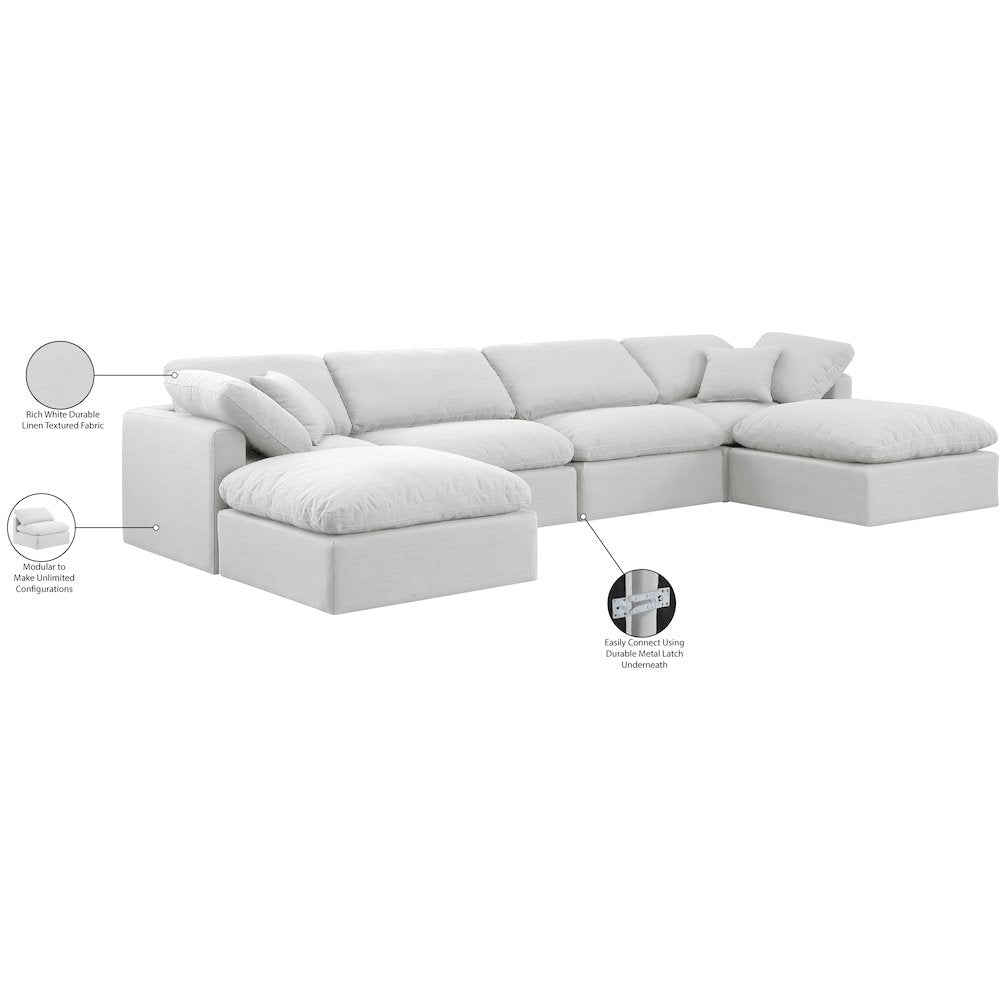 Indulge White Linen Textured Fabric Modular Sectional