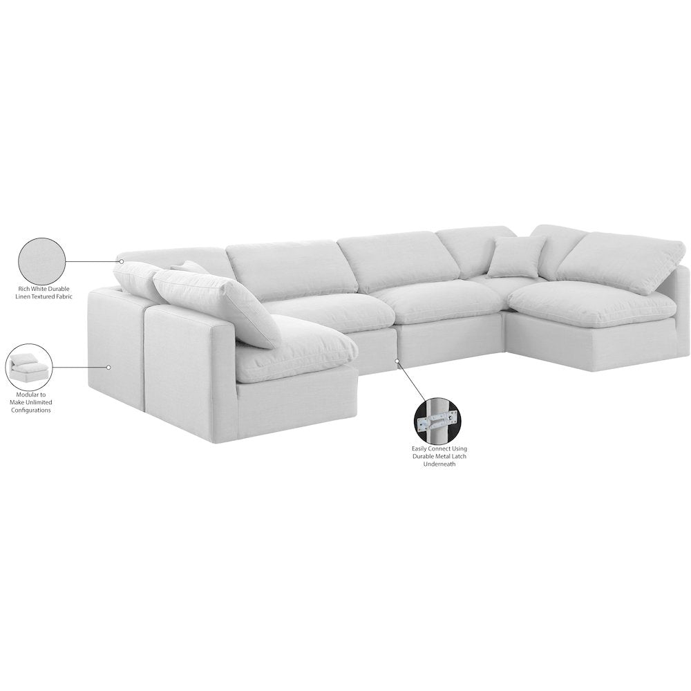 Indulge White Linen Textured Fabric Modular Sectional