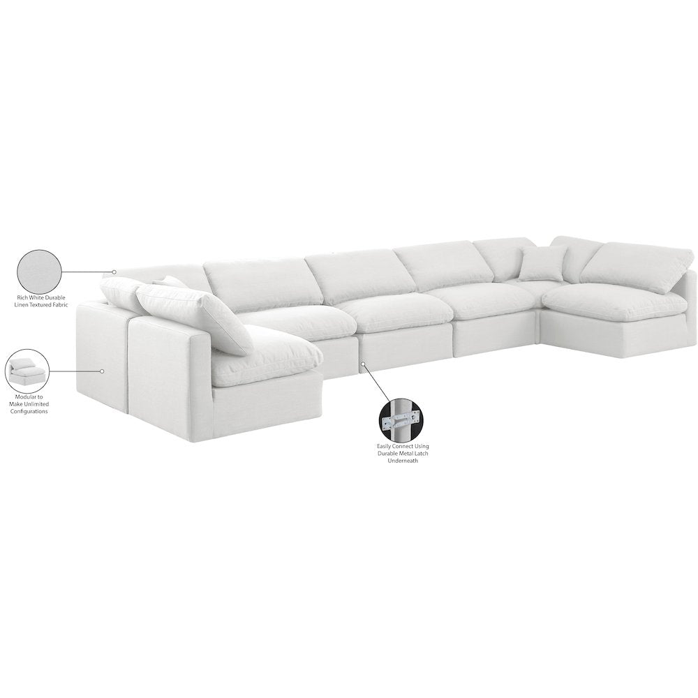 Indulge White Linen Textured Fabric Modular Sectional
