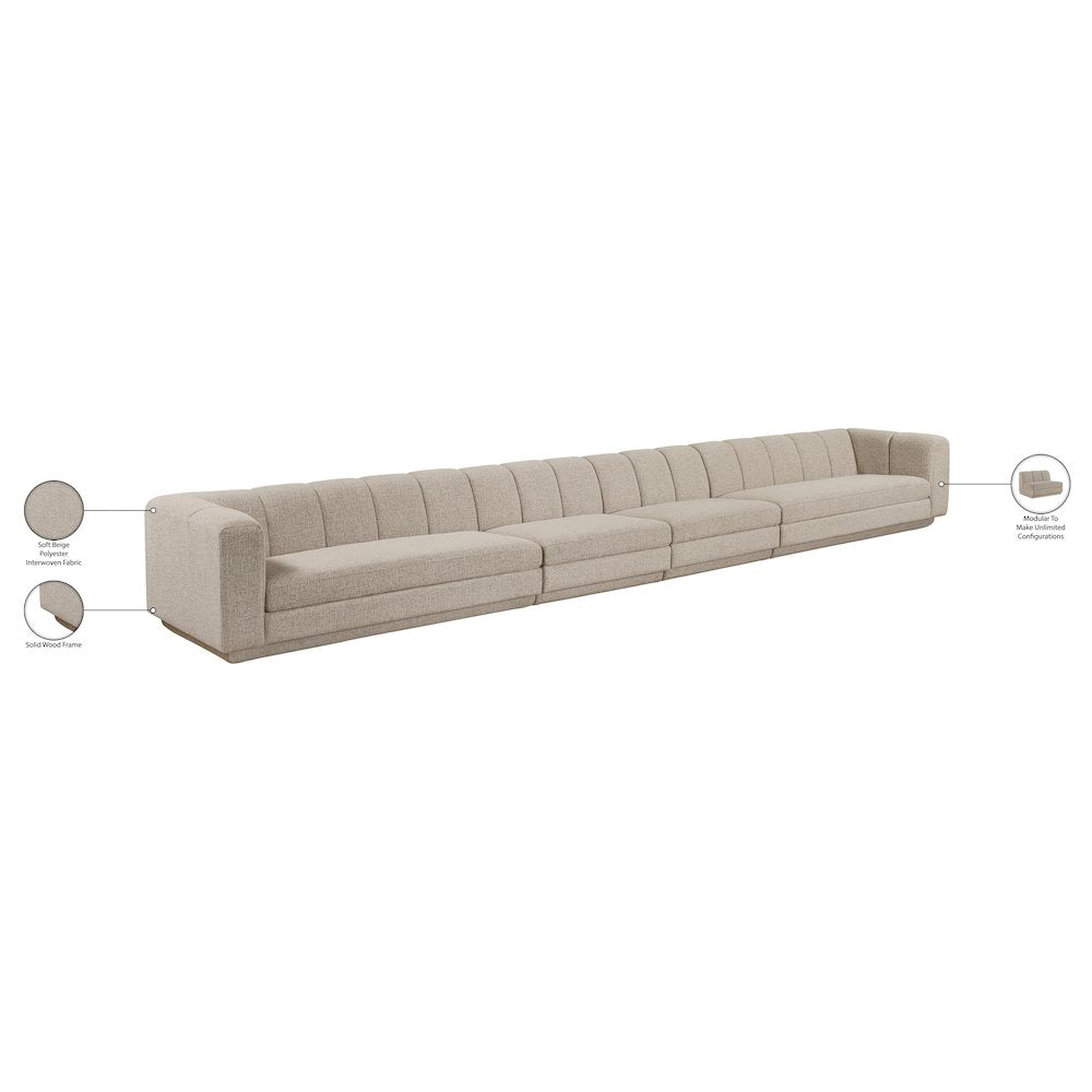 Modari Beige Fabric Upholstered 4pc. Modular Sofa