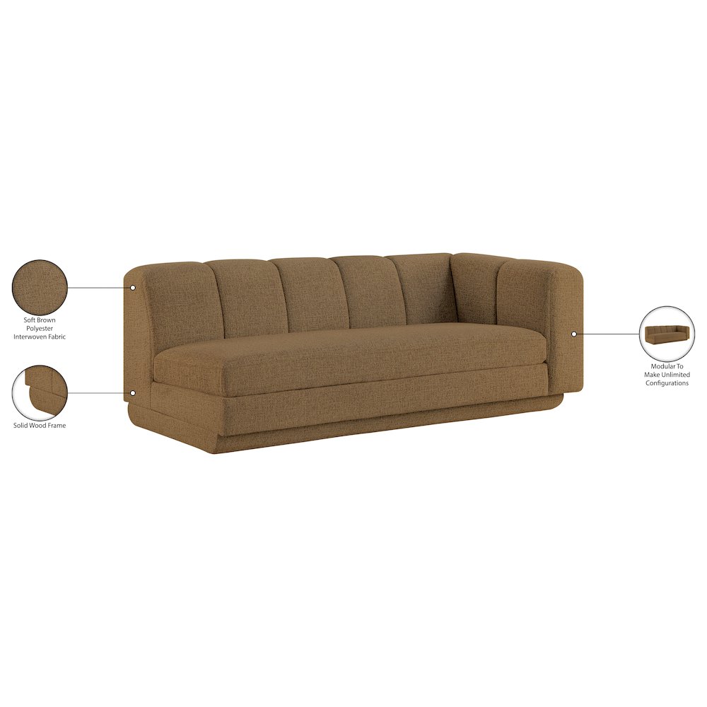 Modari 76.75" Brown Fabric Upholstered Right Arm Sofa