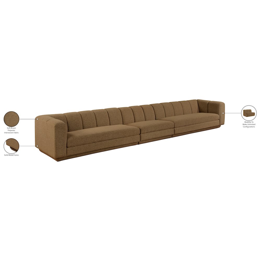 Modari Brown Fabric Upholstered 3pc. Modular Sofa