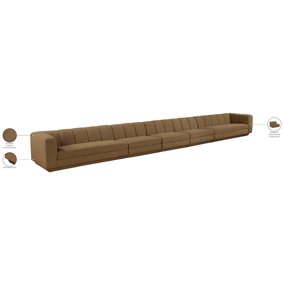 Modari Brown Fabric Upholstered 5pc. Modular Sofa