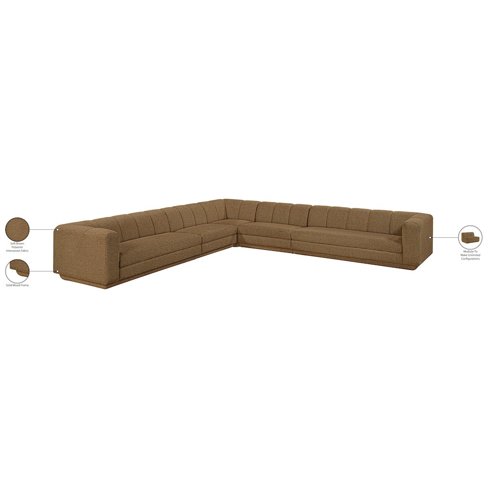 Modari Brown Fabric Upholstered 5pc. Modular Sectional