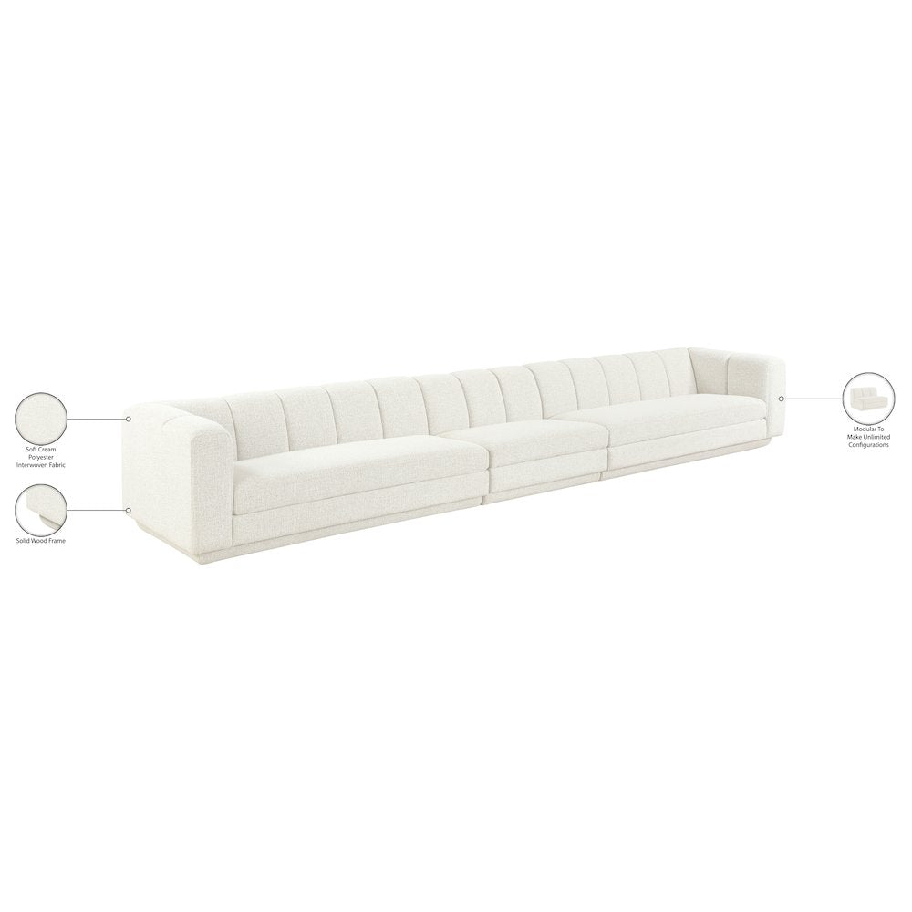 Modari Cream Fabric Upholstered 3pc. Modular Sofa