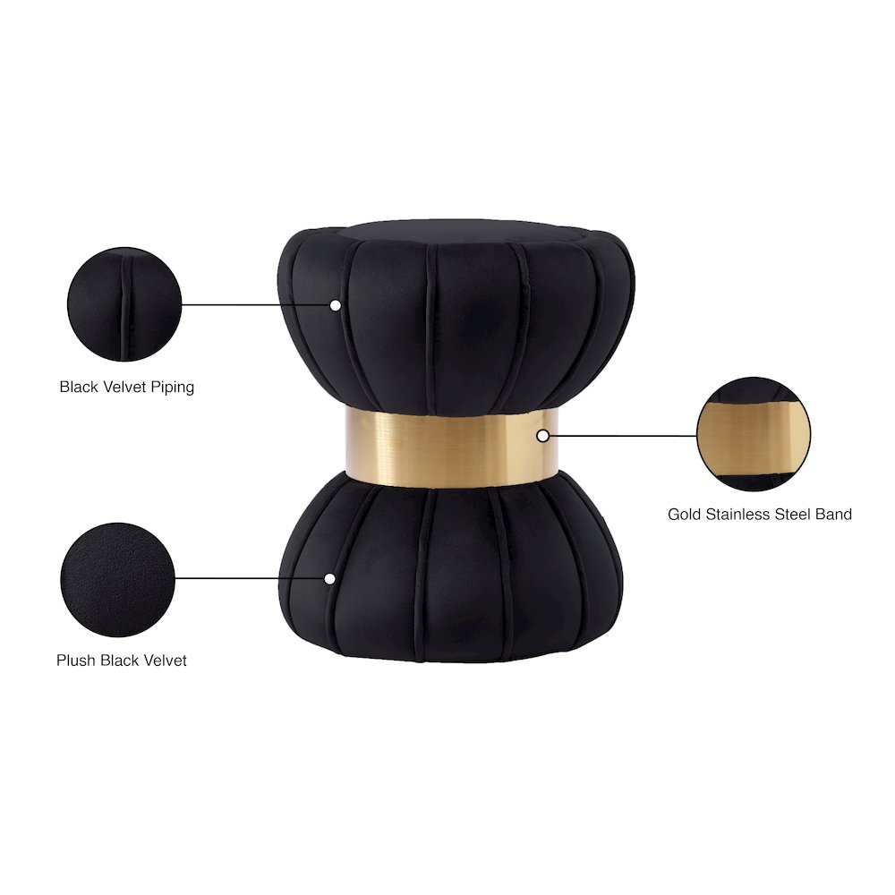 Vino Black Velvet Ottoman/Stool