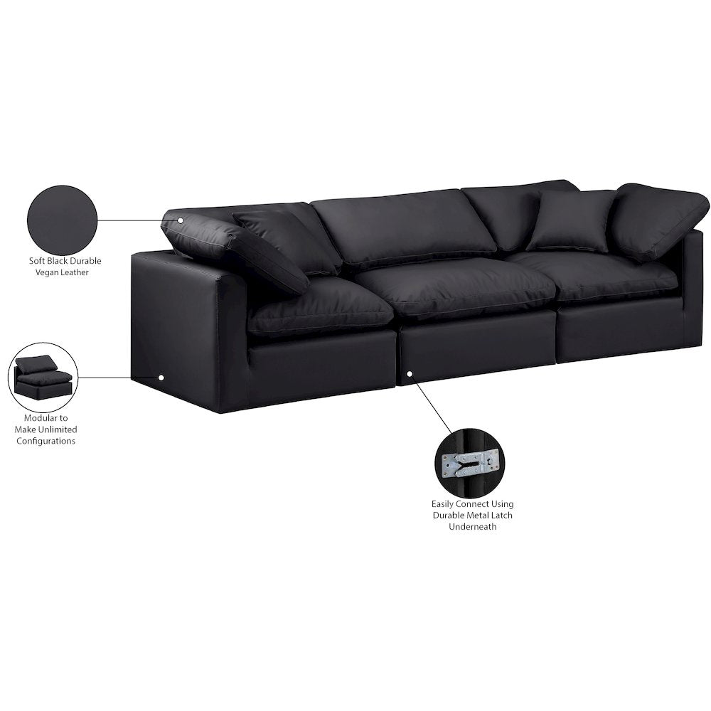 Indulge Black Vegan Leather Modular Sofa