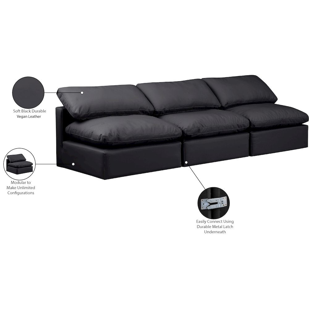 Indulge Black Vegan Leather Modular Sofa