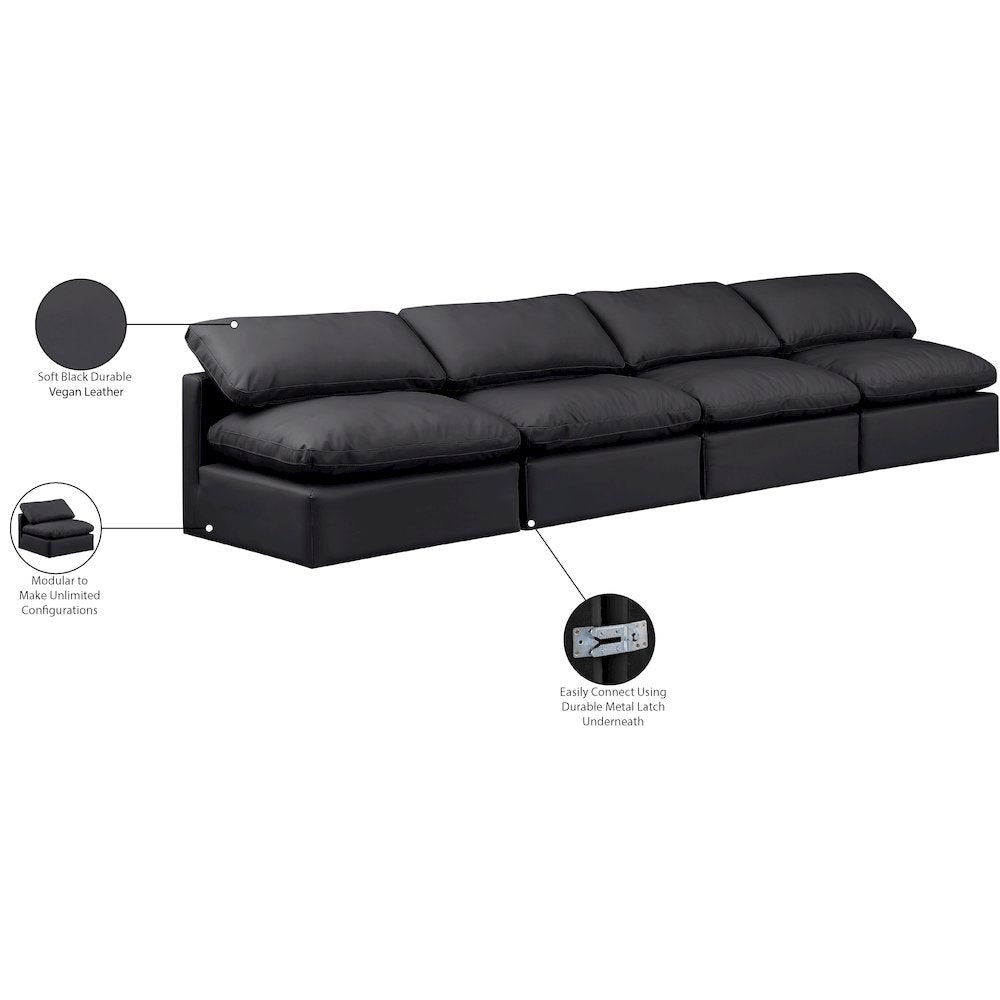 Indulge Black Vegan Leather Modular Sofa