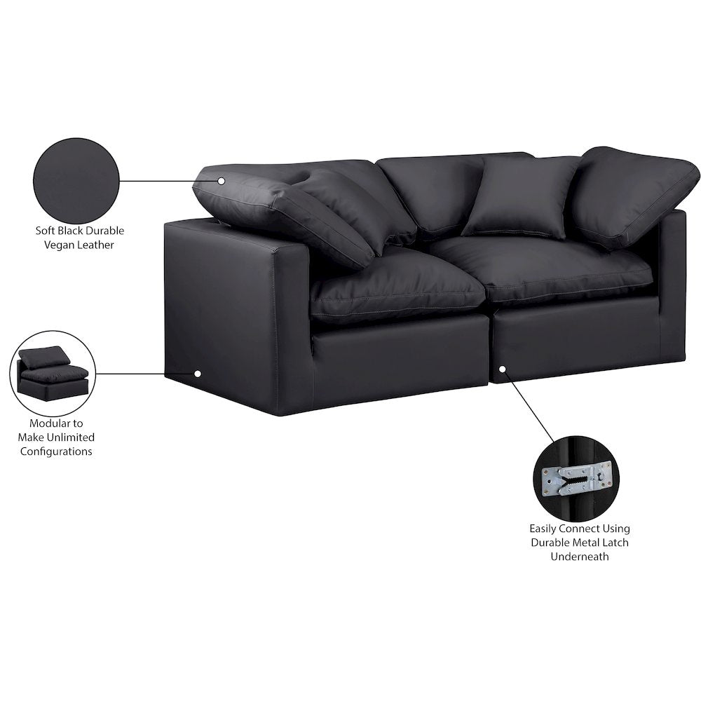 Indulge Black Vegan Leather Modular Sofa