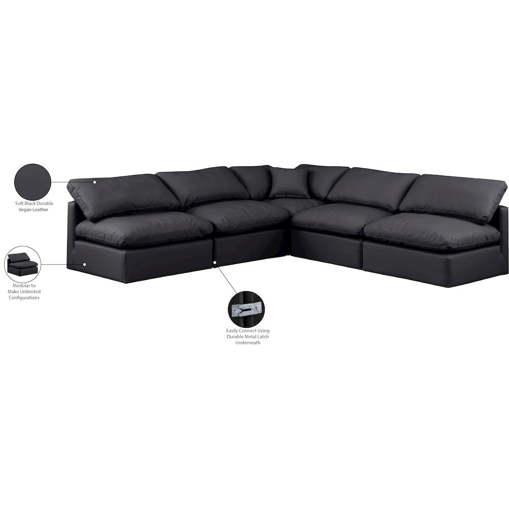 Indulge Black Vegan Leather Modular Sectional