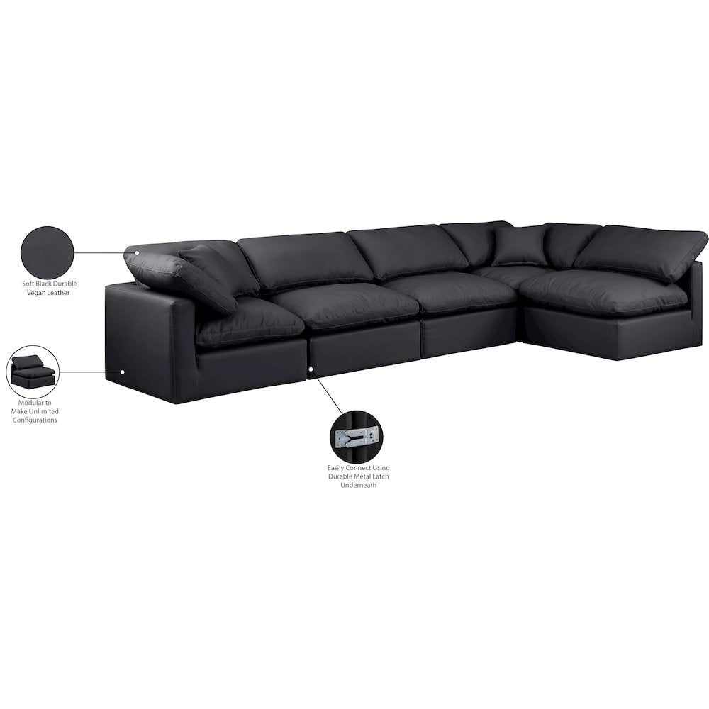 Indulge Black Vegan Leather Modular Sectional
