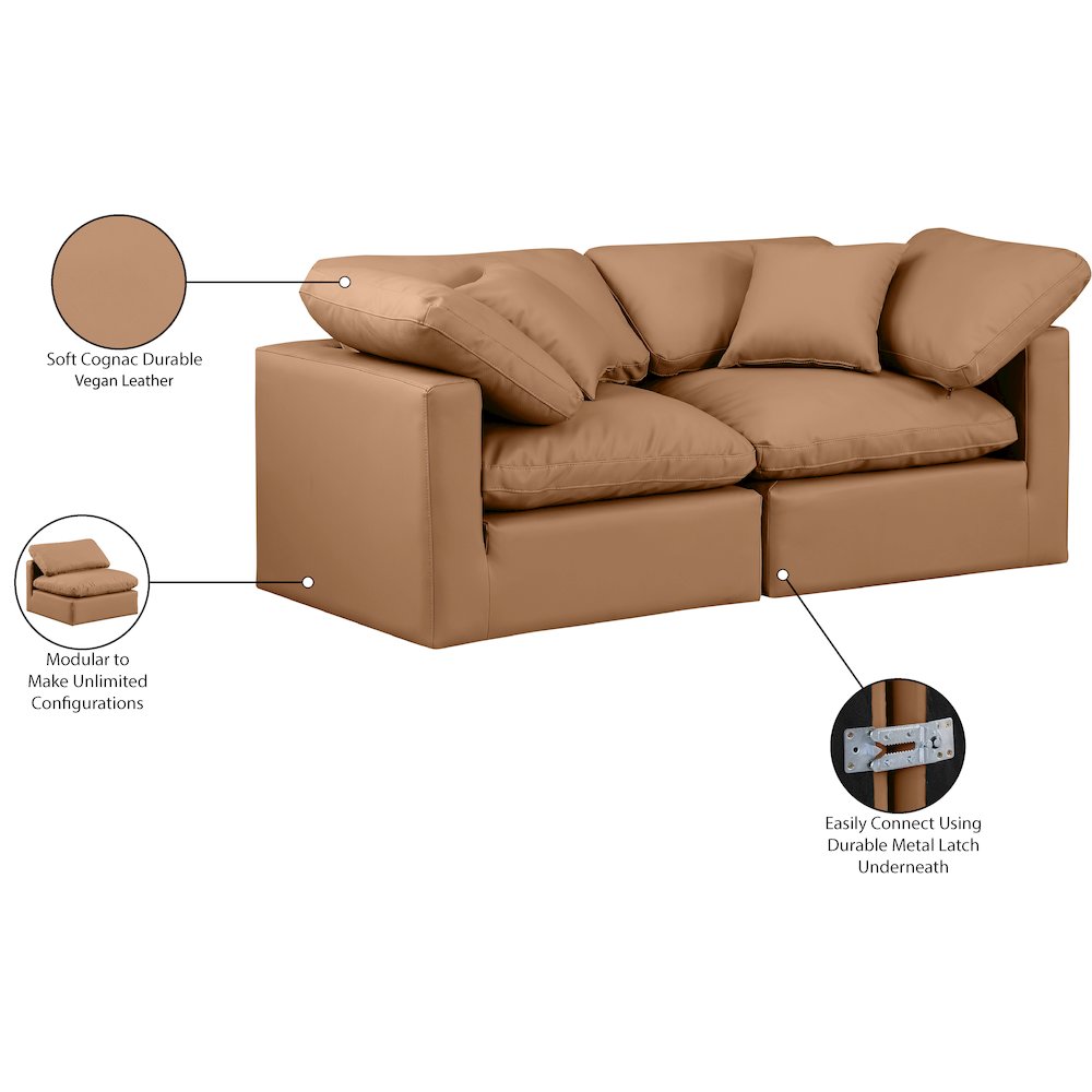 Indulge Cognac Vegan Leather Modular Sofa