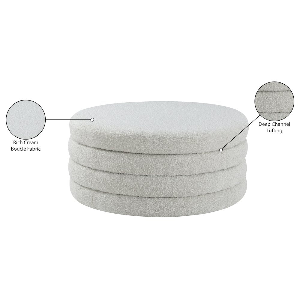 Aphia Cream Boucle Fabric Ottoman/Coffee Table