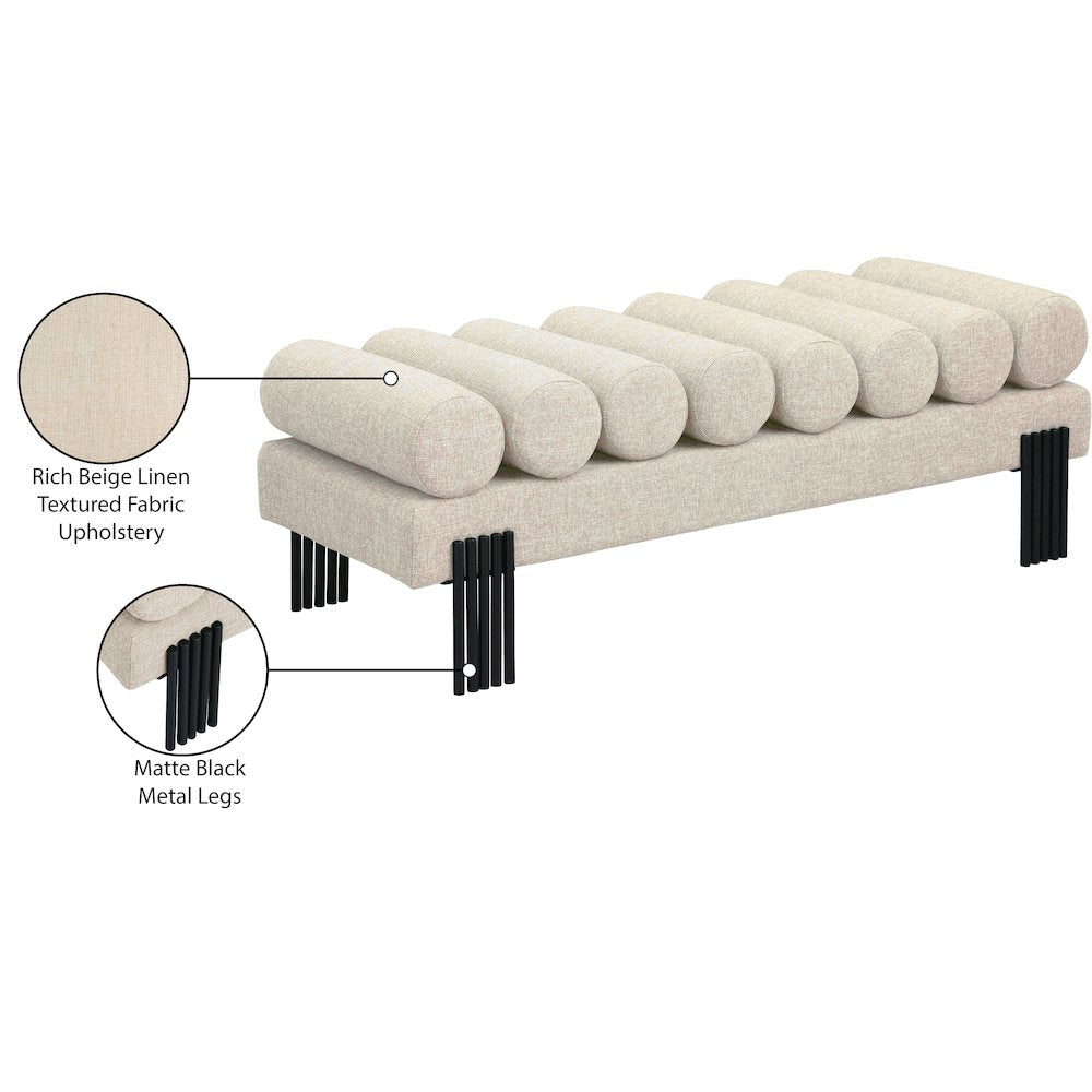 Akeela Beige Linen Textured Fabric Bench