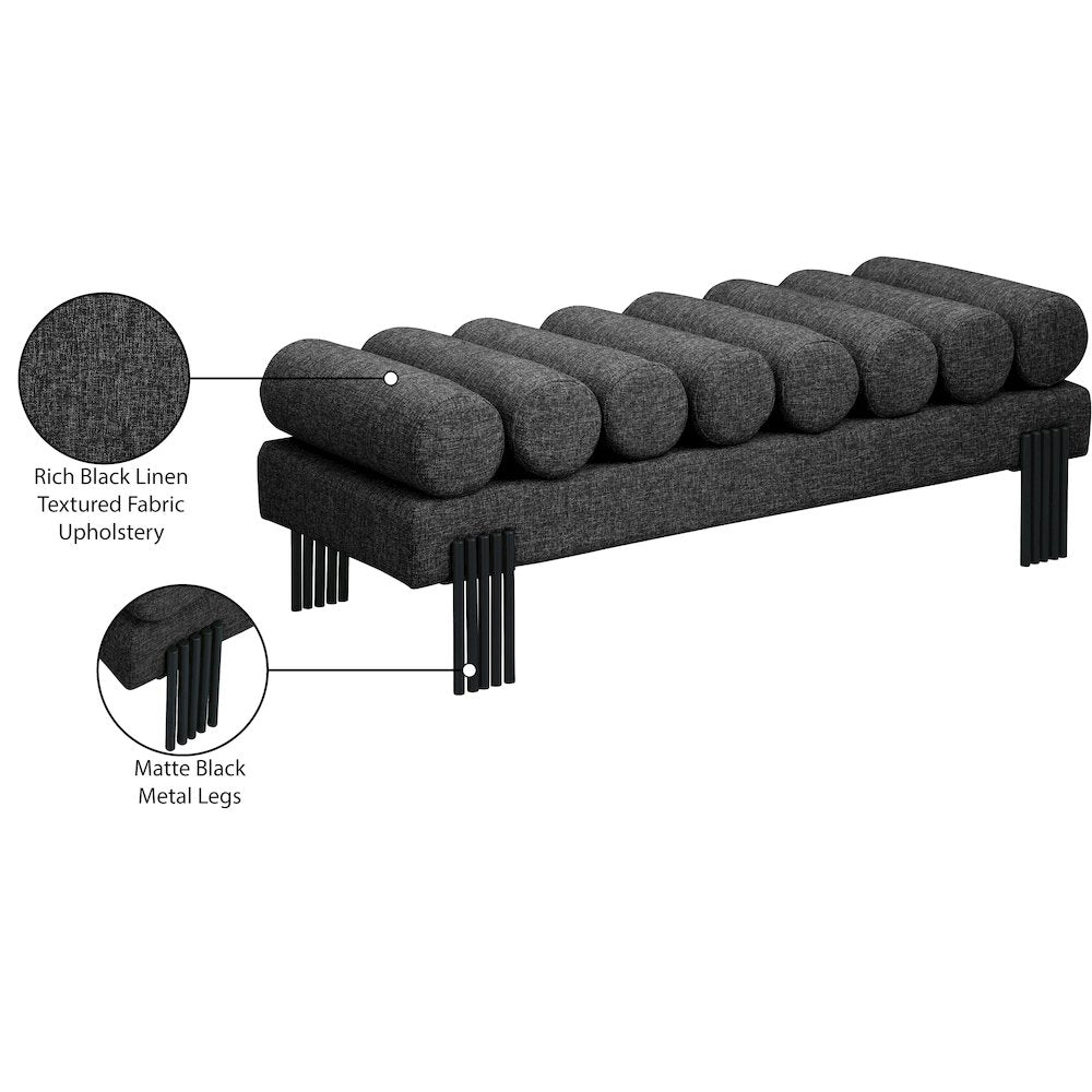 Akeela Black Linen Textured Fabric Bench