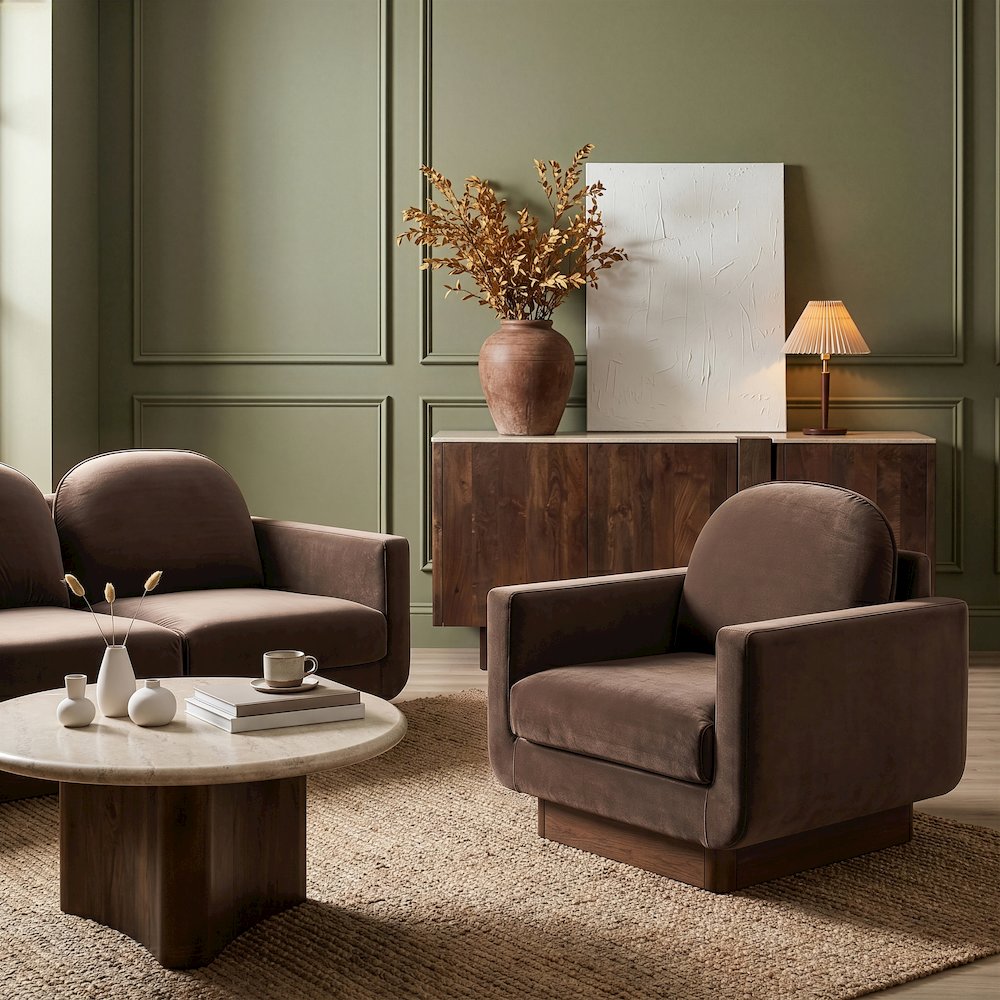 Diviento Brown Velvet Performance Fabric Upholstered Accent Chair