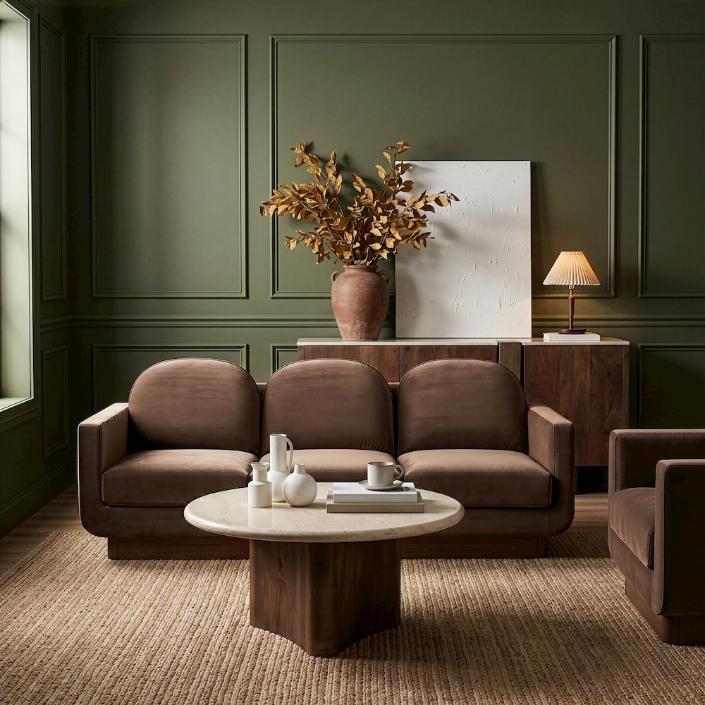 Diviento 89" Brown Velvet Performance Fabric Upholstered Sofa