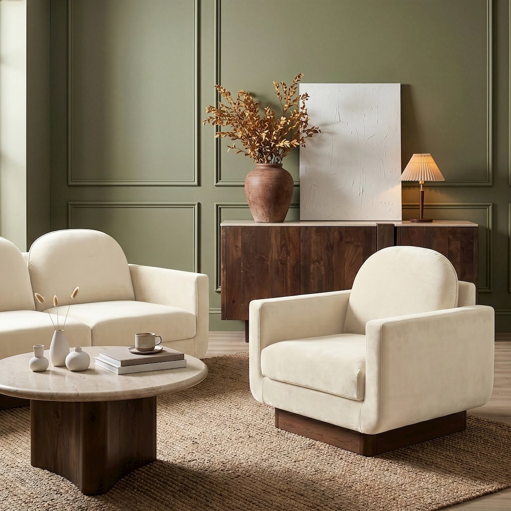 Diviento Cream Velvet Performance Fabric Upholstered Accent Chair