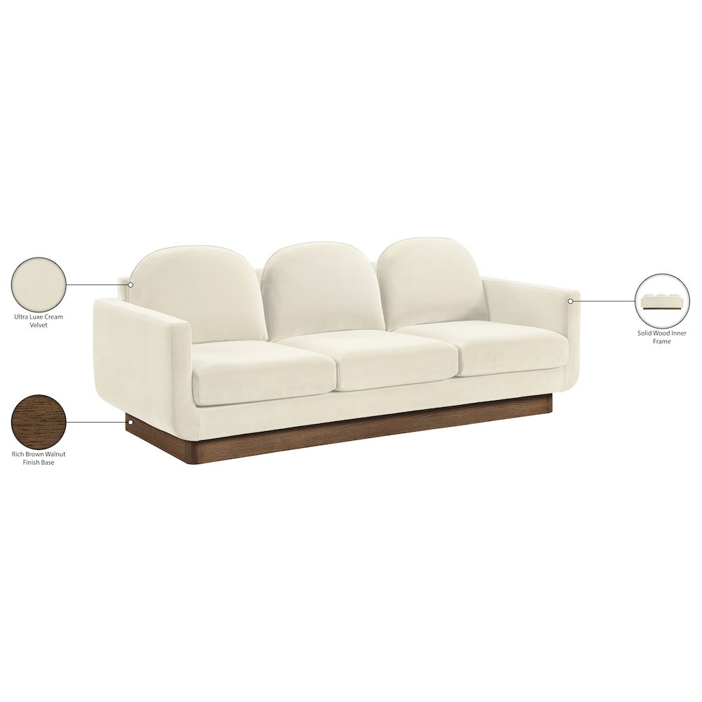 Diviento 89" Cream Velvet Performance Fabric Upholstered Sofa