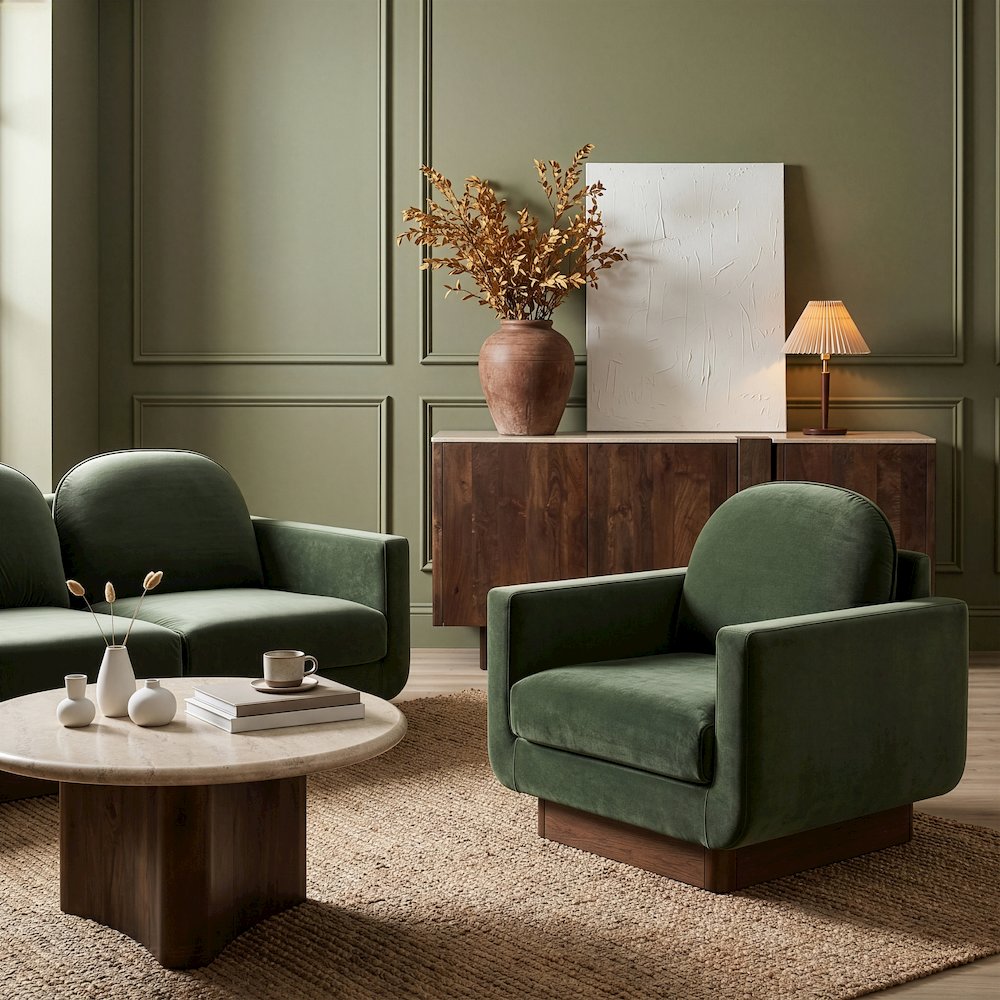Diviento Green Velvet Performance Fabric Upholstered Accent Chair