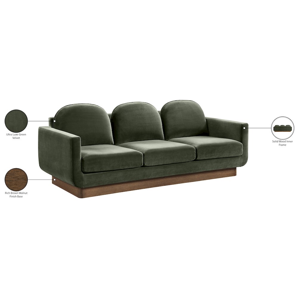 Diviento 89" Green Velvet Performance Fabric Upholstered Sofa