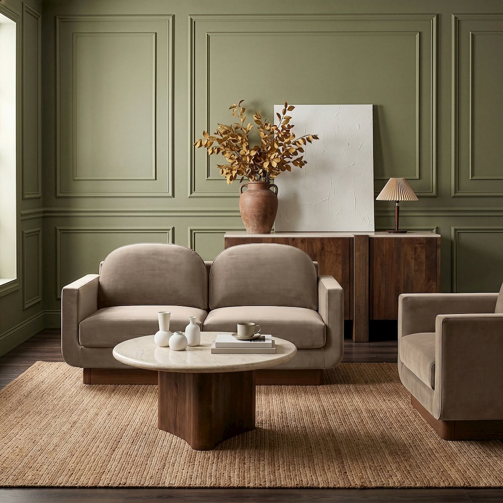 Diviento 63" Taupe Velvet Performance Fabric Upholstered Loveseat
