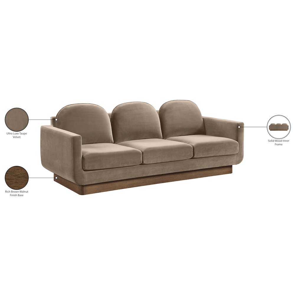 Diviento 89" Taupe Velvet Performance Fabric Upholstered Sofa