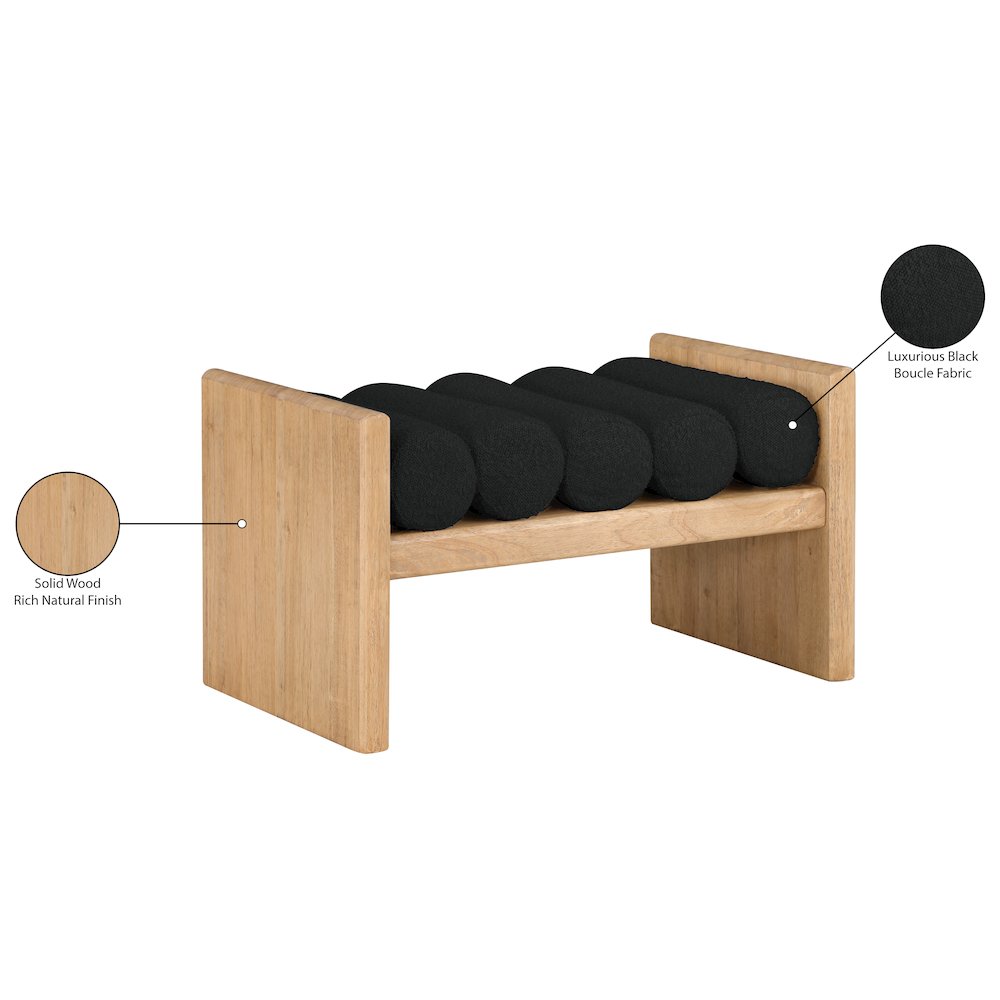 Waverly Black Boucle Fabric Bench